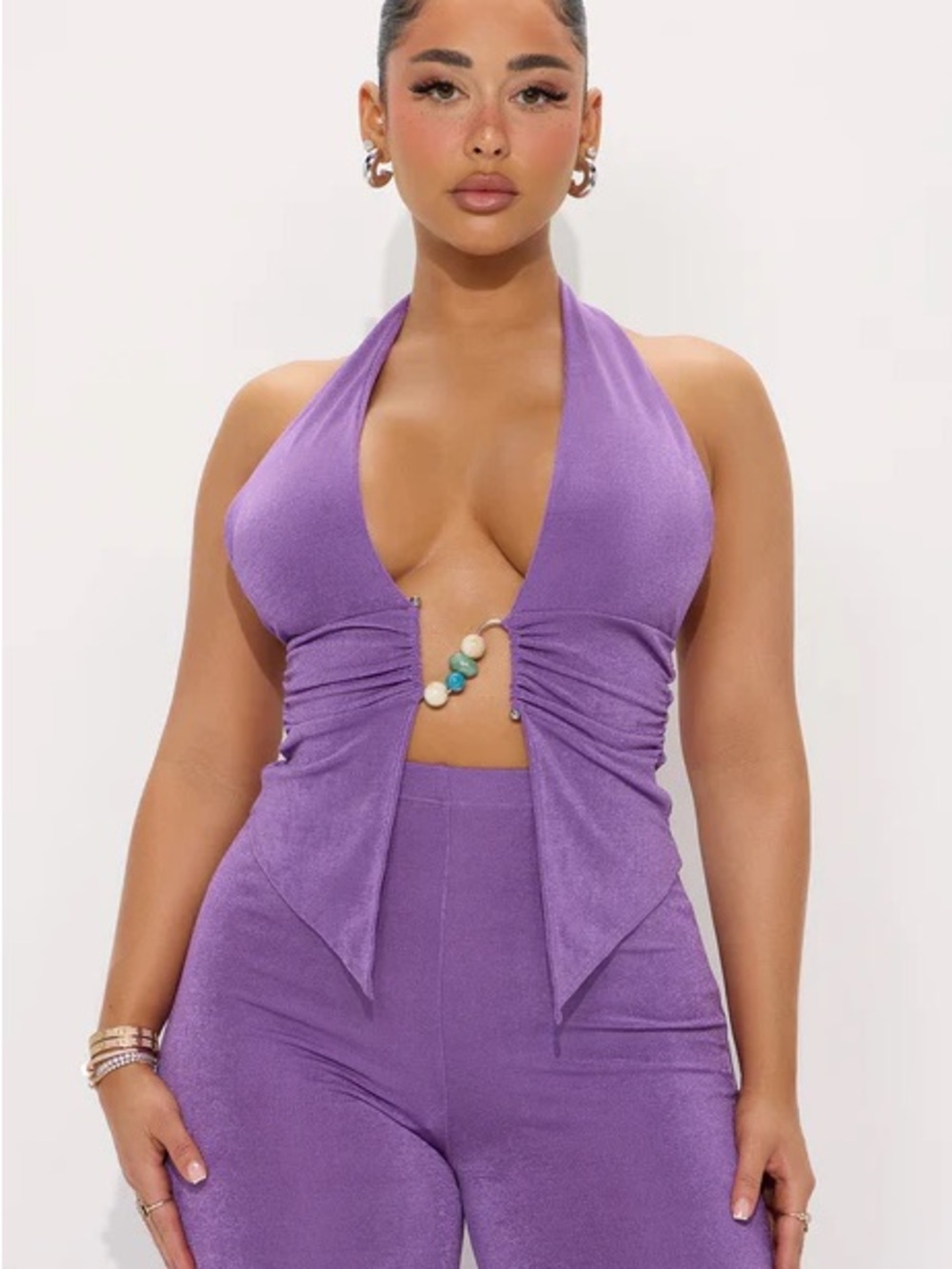 Purple Halter Tie-Front Crop Top